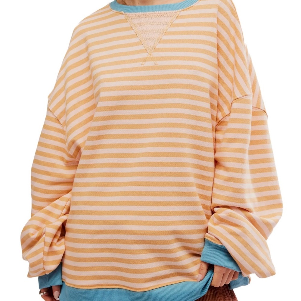 Free people We The Free Peach and Teal Striped Sweater - Picture 5 of 13